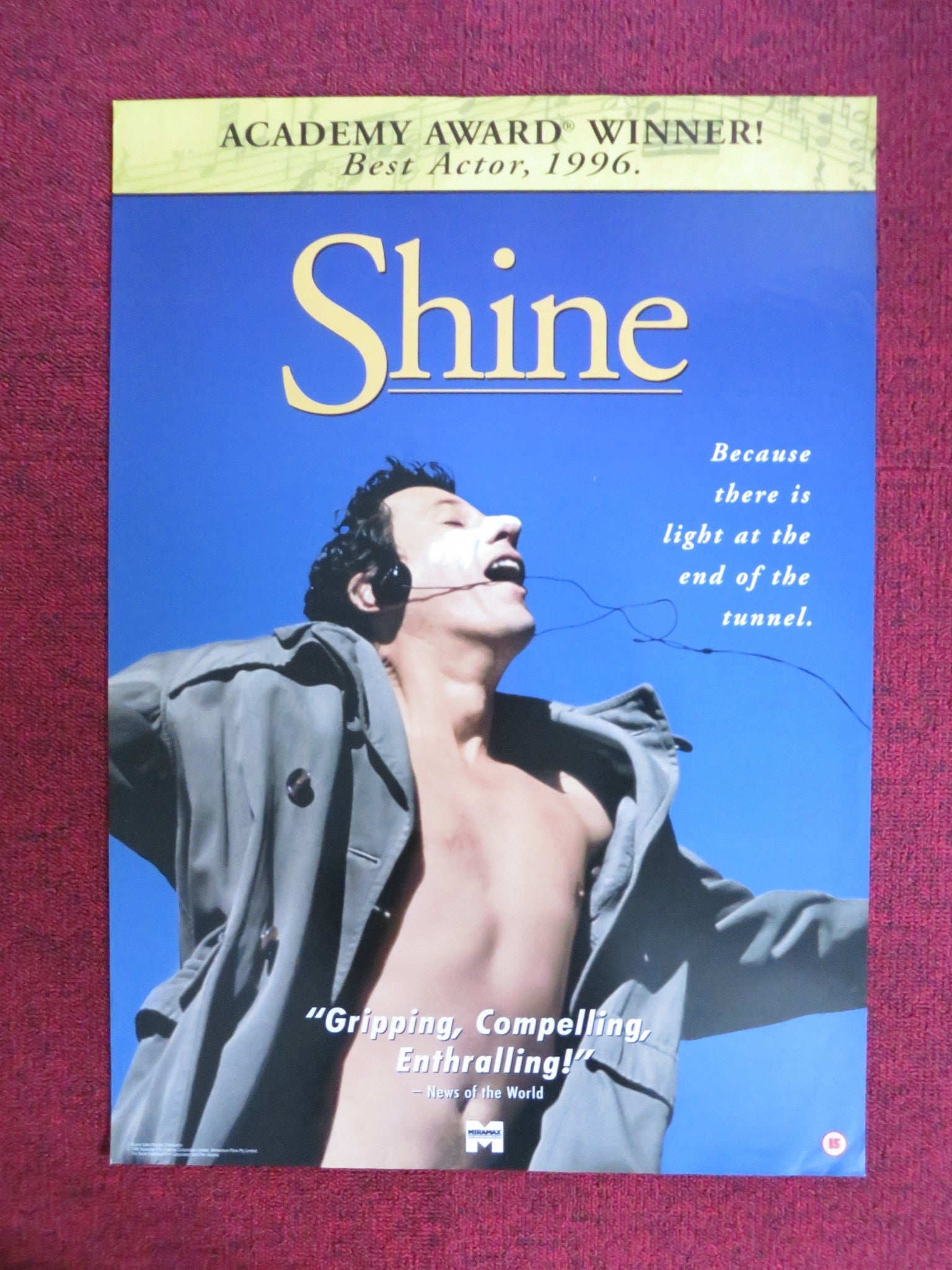 SHINE VHS VIDEO POSTER GEOFFREY RUSH SONIA TODD 1996 Rendezvous Cinema Movie posters