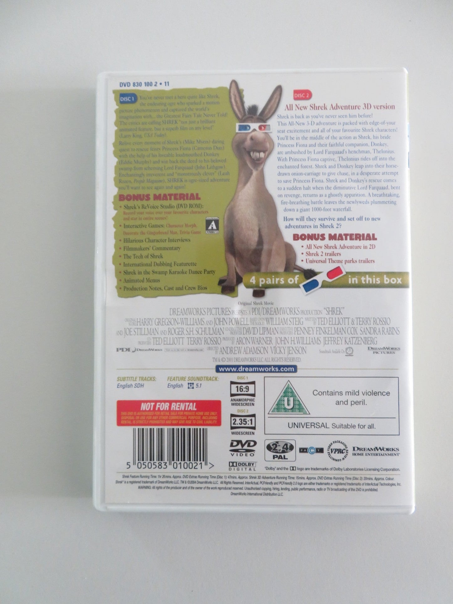 SHREK +3.D THE STORY CONTINUES - 2 DISC SET (DVD) MIKE MYERS 2001 REGION 2, 4 Movie posters