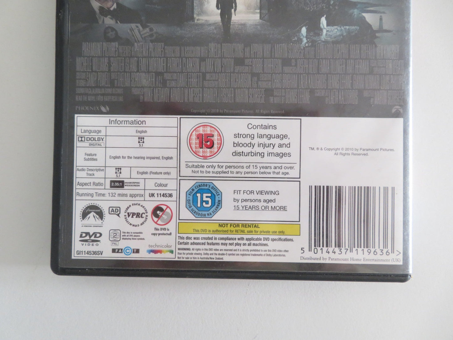 SHUTTER ISLAND (DVD) LEONARDO DICAPRIO MARK RUFFALO 2010 REGION 2 Movie posters