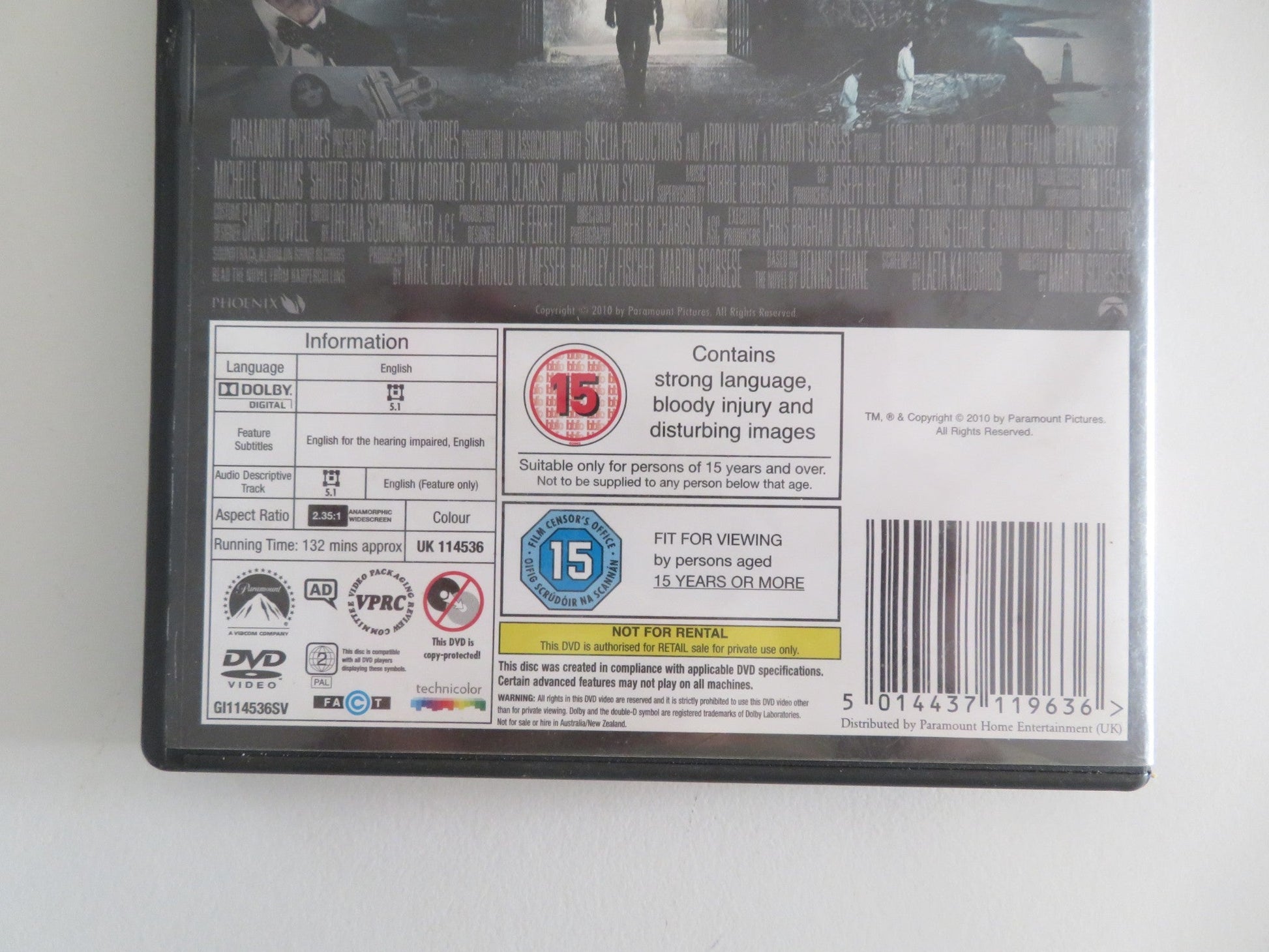 SHUTTER ISLAND (DVD) LEONARDO DICAPRIO MARK RUFFALO 2010 REGION 2 Movie posters