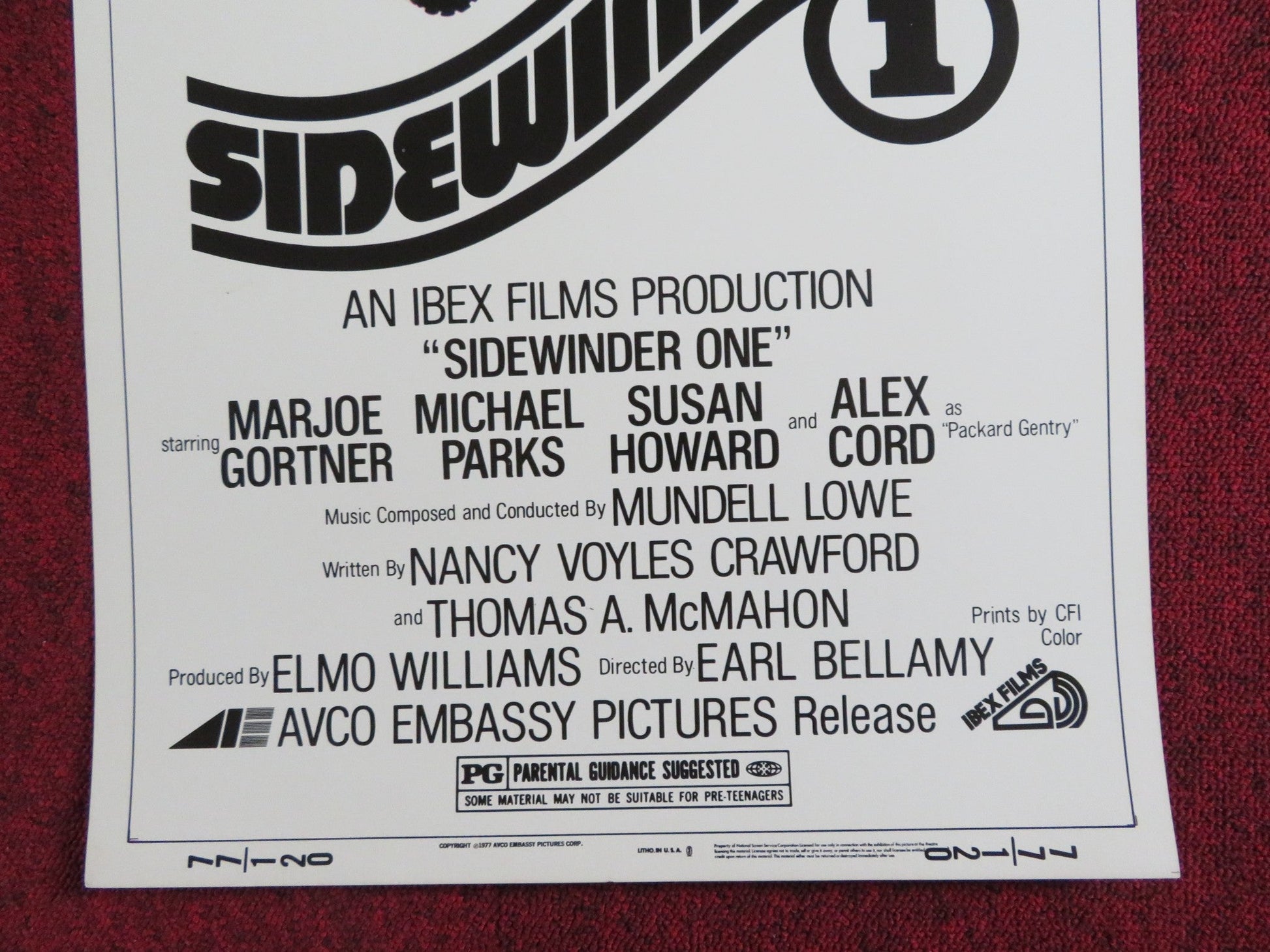 SIDEWINDER 1 US INSERT POSTER MARJOE GORTNER MICHAEL PARKS 1977 Rendezvous Cinema Movie posters