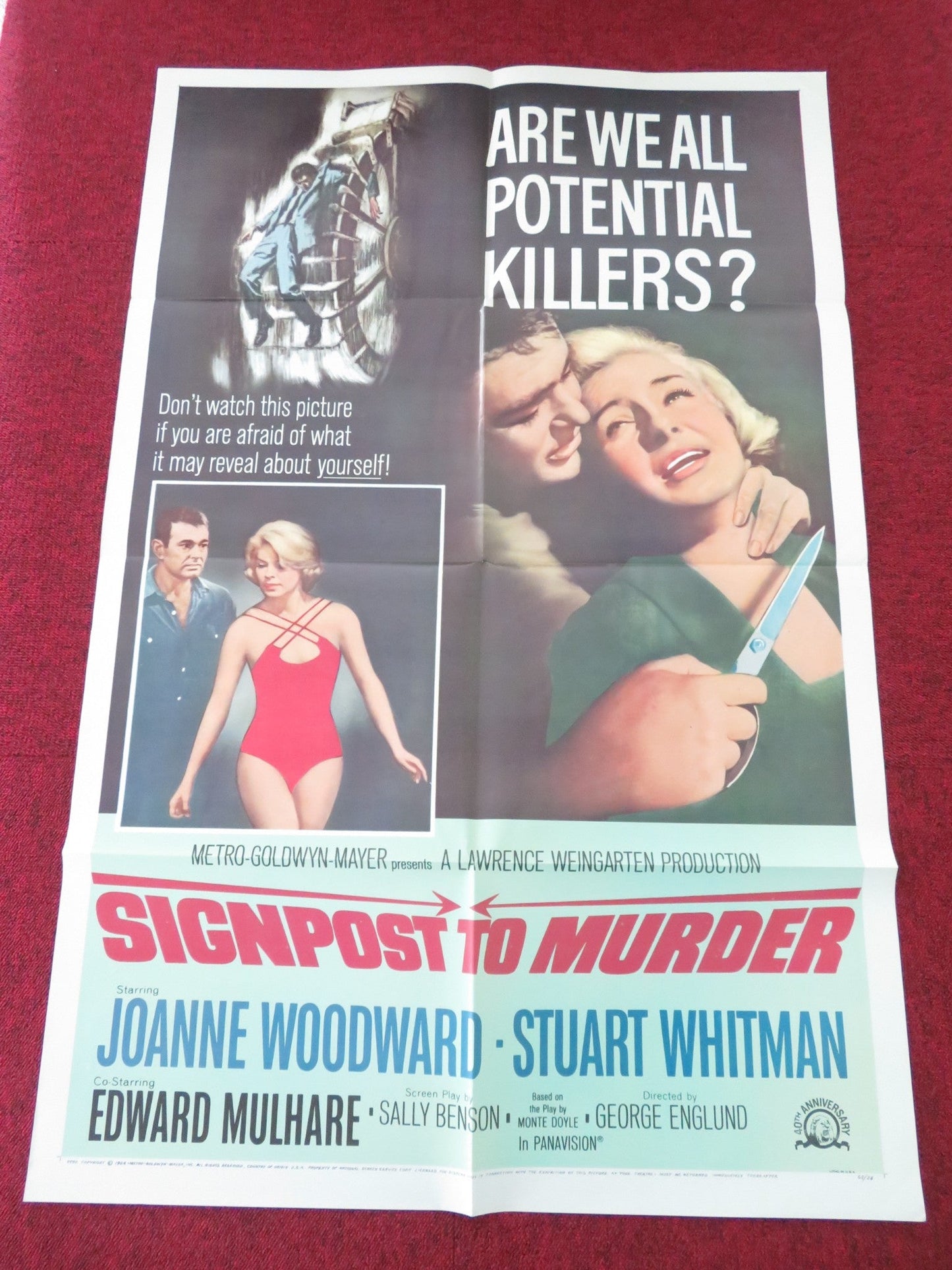SIGNPOST TO MURDER FOLDED US ONE SHEET POSTER JOANNE WOODWARD WHITMAN 1965 Movie posters