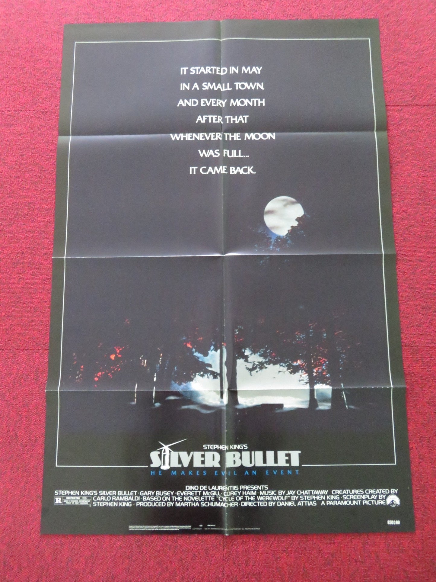 SILVER BULLET FOLDED US ONE SHEET POSTER STEPHEN KING GARY BUSEY COREY HAIM 1985 Movie posters
