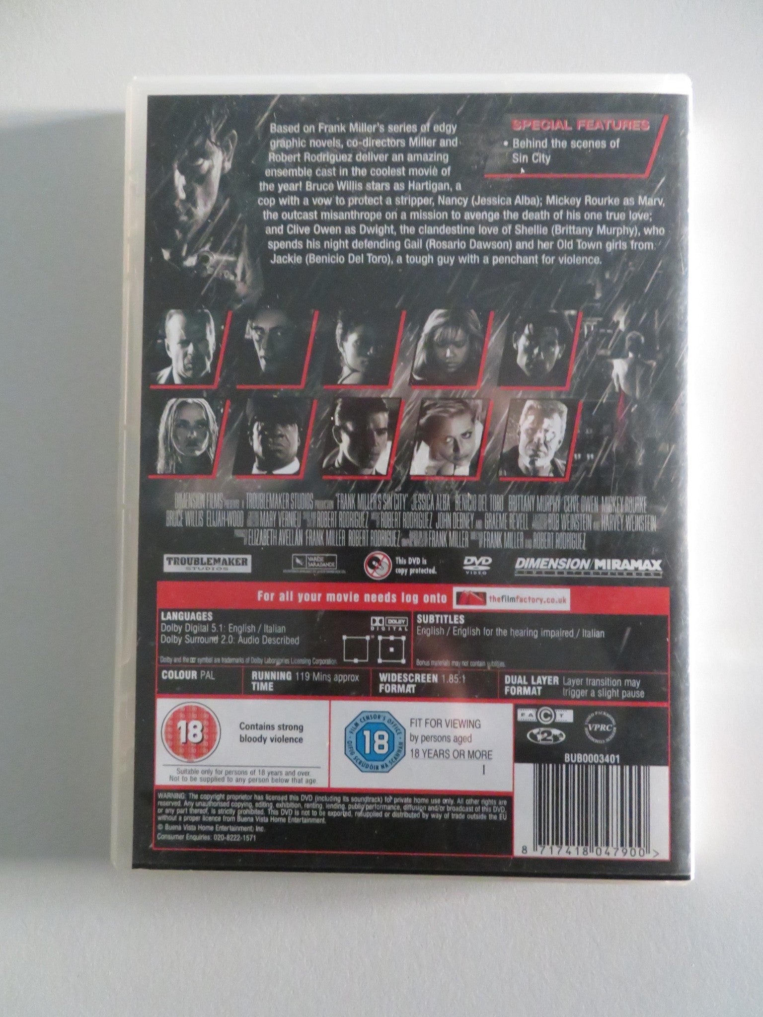 SIN CITY (DVD) BRUCE WILLIS BENICIO DEL TORO 2005 REGION 2 Movie posters