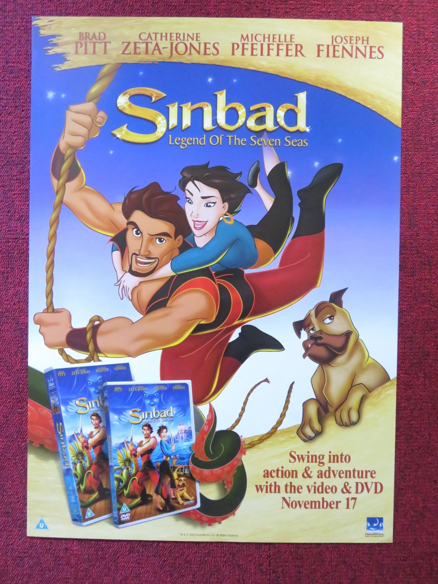 SINBAD: LEGEND OF THE SEVEN SEAS DVD & VHS VIDEO POSTER BRAD PITT 2003 Rendezvous Cinema Movie posters