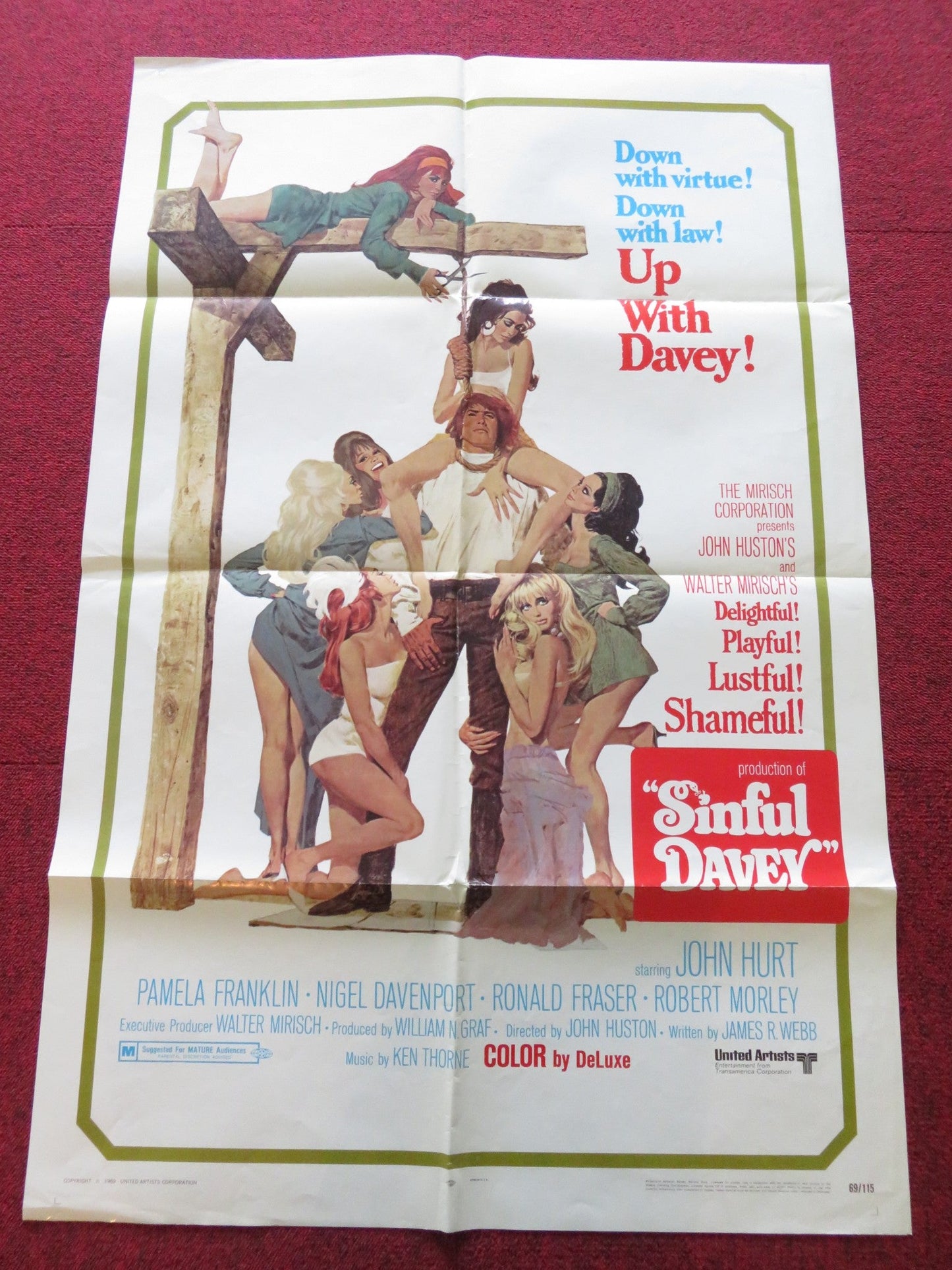 SINFUL DAVEY FOLDED US ONE SHEET POSTER JOHN HURT NIGEL DAVENPORT 1969 Rendezvous Cinema Movie posters