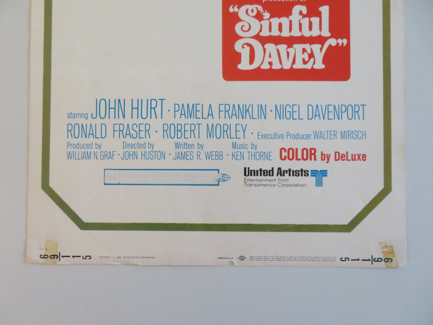 SINFUL DAVEY US INSERT POSTER JOHN HURT PAMELA FRANKLIN 1969 Rendezvous Cinema Movie posters
