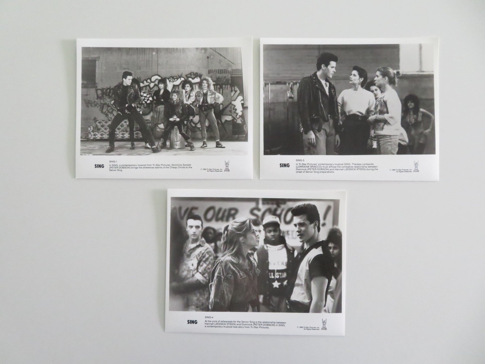 SING - B MOVIE STILL PHOTO LOT OF 3 PETER DOBSON LORRAINE BRACCO 1989 Movie posters