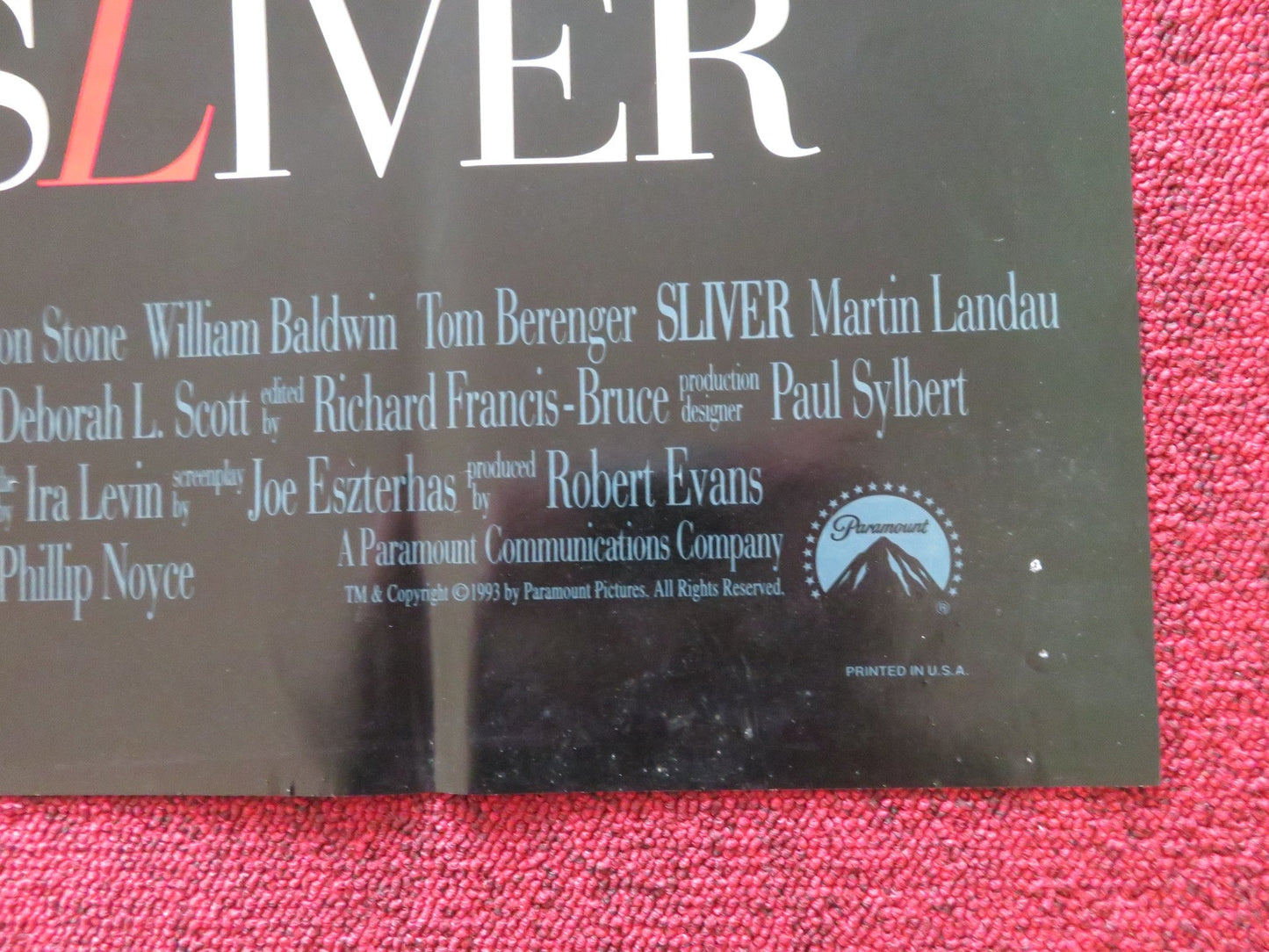 SLIVER FOLDED US ONE SHEET POSTER SHARON STONE WILLIAM BALDWIN 1993 Rendezvous Cinema Movie posters