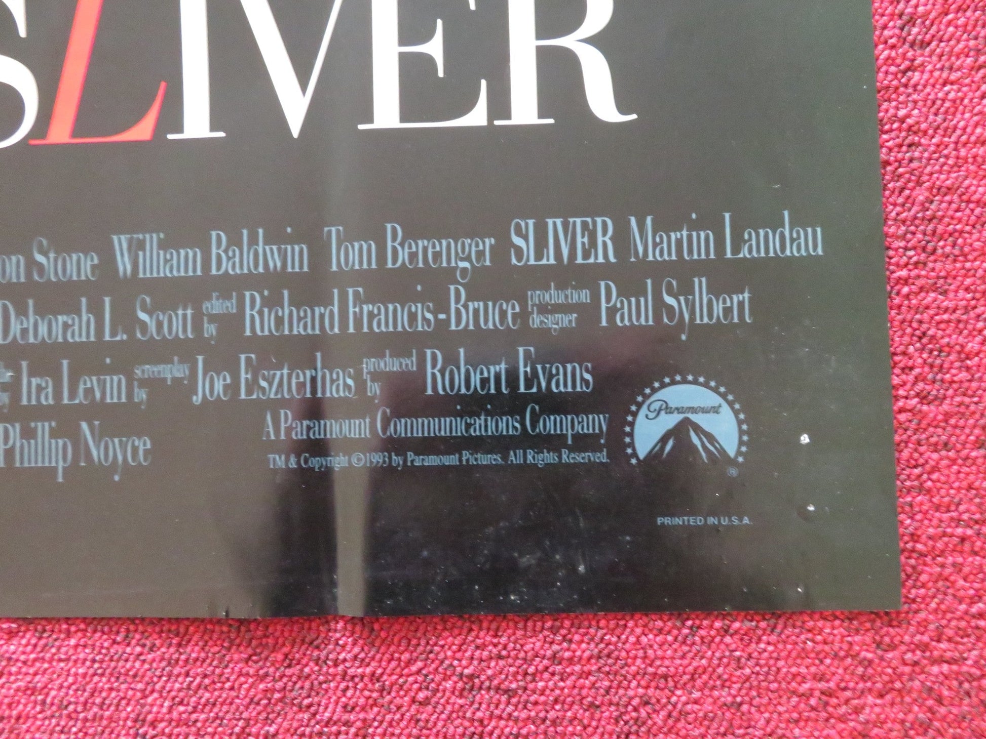 SLIVER FOLDED US ONE SHEET POSTER SHARON STONE WILLIAM BALDWIN 1993 Rendezvous Cinema Movie posters