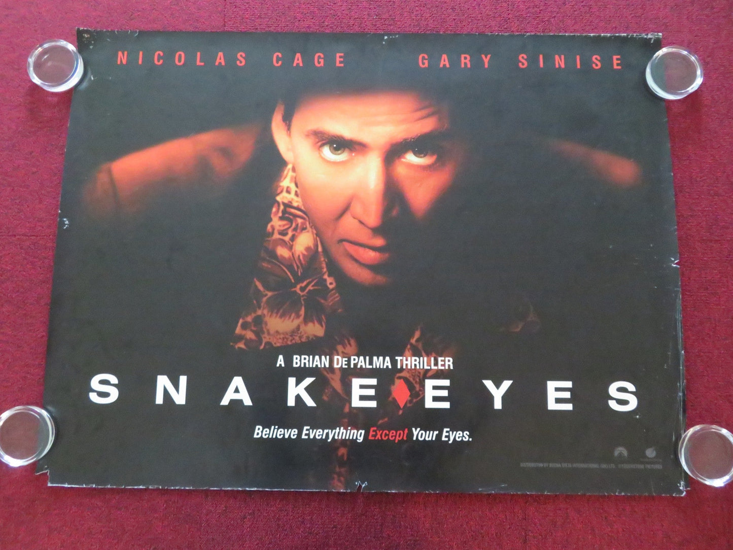 SNAKE EYES UK QUAD ROLLED POSTER NICOLAS CAGE GARY SINISE 1998 - Rendezvous Cinema