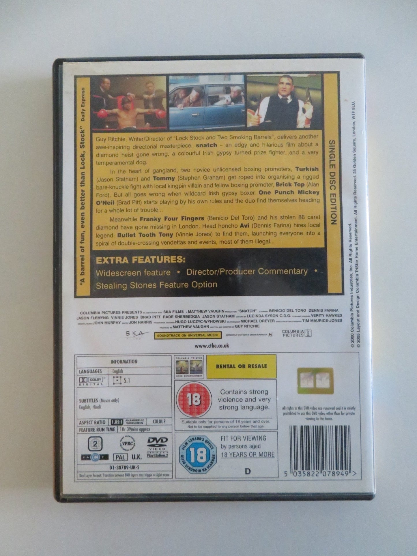 SNATCH (DVD) BRAD PITT STEPHEN GRAHAM VINNY JONES 2000 REGION 2 Movie posters