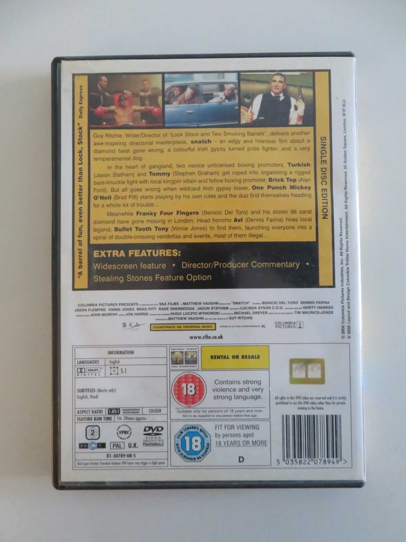SNATCH (DVD) BRAD PITT STEPHEN GRAHAM VINNY JONES 2000 REGION 2 Movie posters