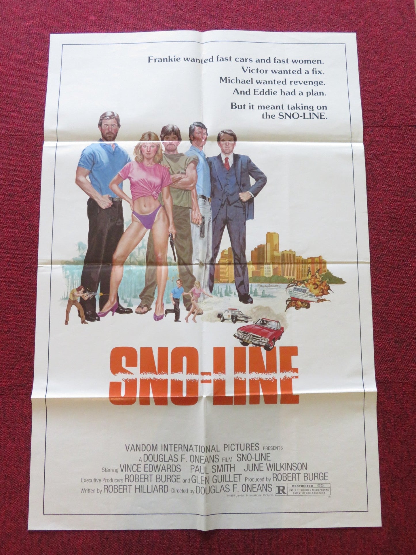 SNO - LINE FOLDED US ONE SHEET POSTER VINCE EDWARDS PAUL SMITH 1985 Rendezvous Cinema Movie posters