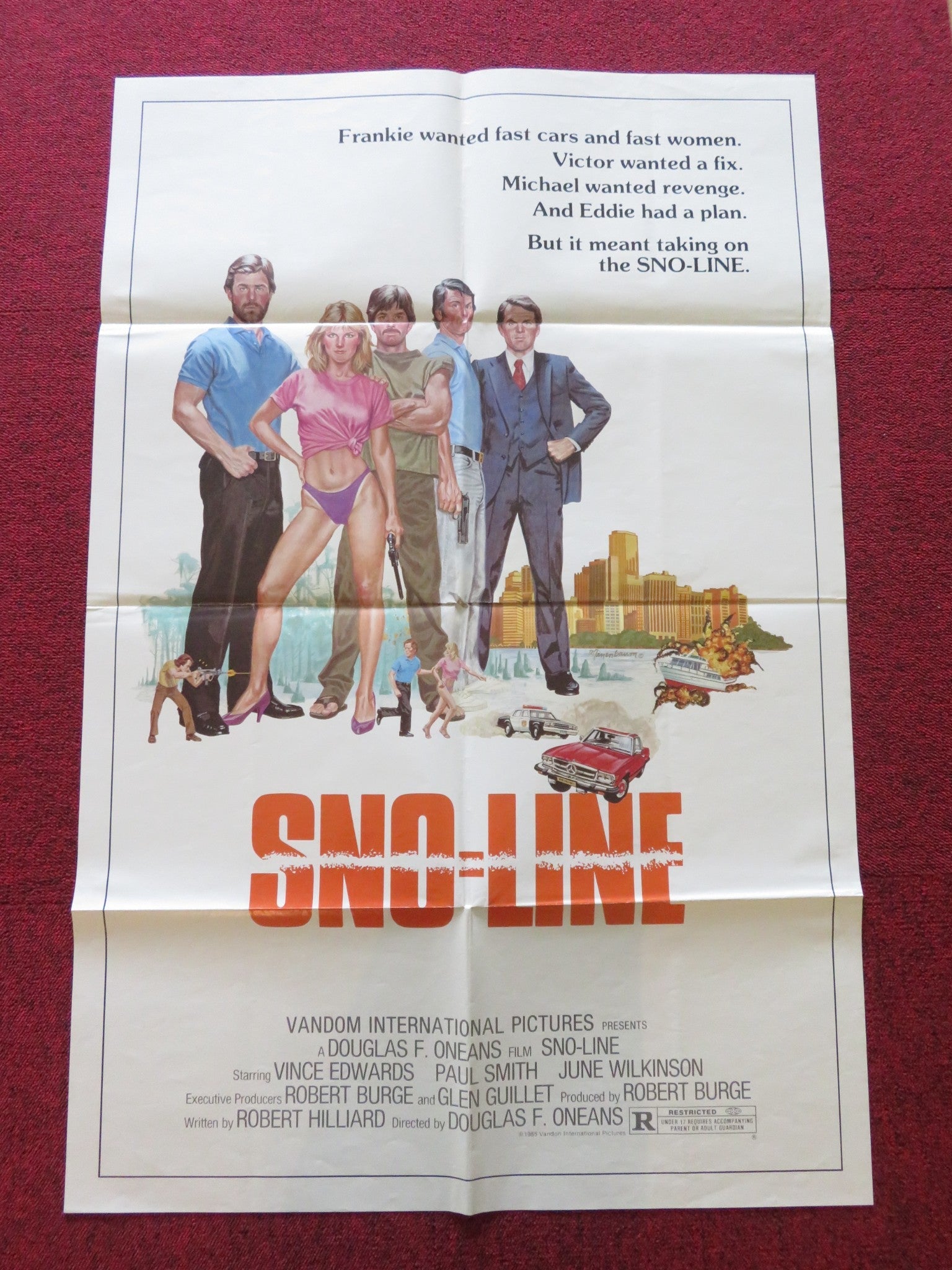 SNO - LINE FOLDED US ONE SHEET POSTER VINCE EDWARDS PAUL SMITH 1985 Rendezvous Cinema Movie posters