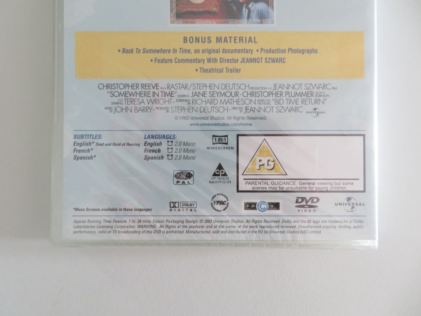 SOMEWHERE IN TIME (DVD) CHRISTOPHER REEVE JANE SEYMOUR 1980 REGION 2, 4 Movie posters