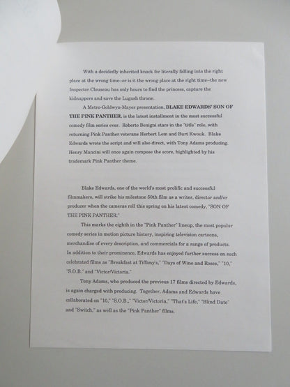 SON OF THE PINK PANTHER PRESS KIT 1993 ROBERTO BENIGNI HERBERT LOM BURT KWOUK Movie posters
