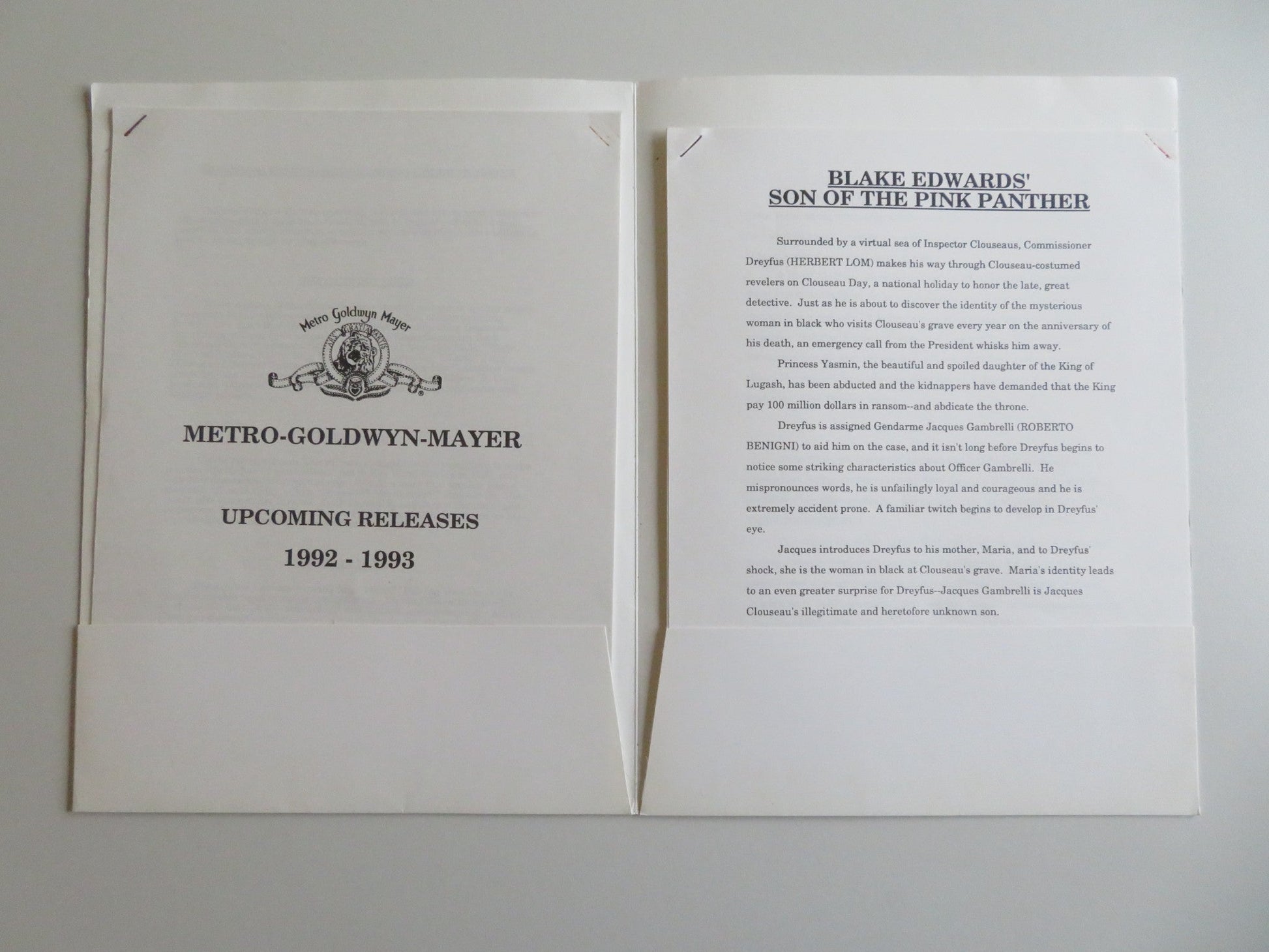 SON OF THE PINK PANTHER PRESS KIT 1993 ROBERTO BENIGNI HERBERT LOM BURT KWOUK Movie posters