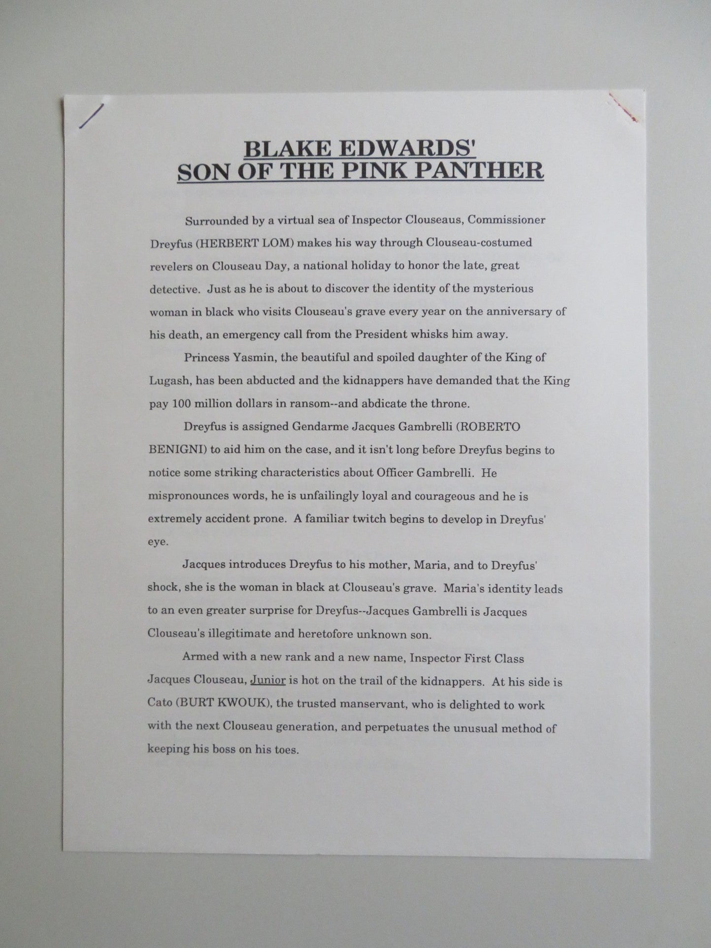 SON OF THE PINK PANTHER PRESS KIT 1993 ROBERTO BENIGNI HERBERT LOM BURT KWOUK Movie posters