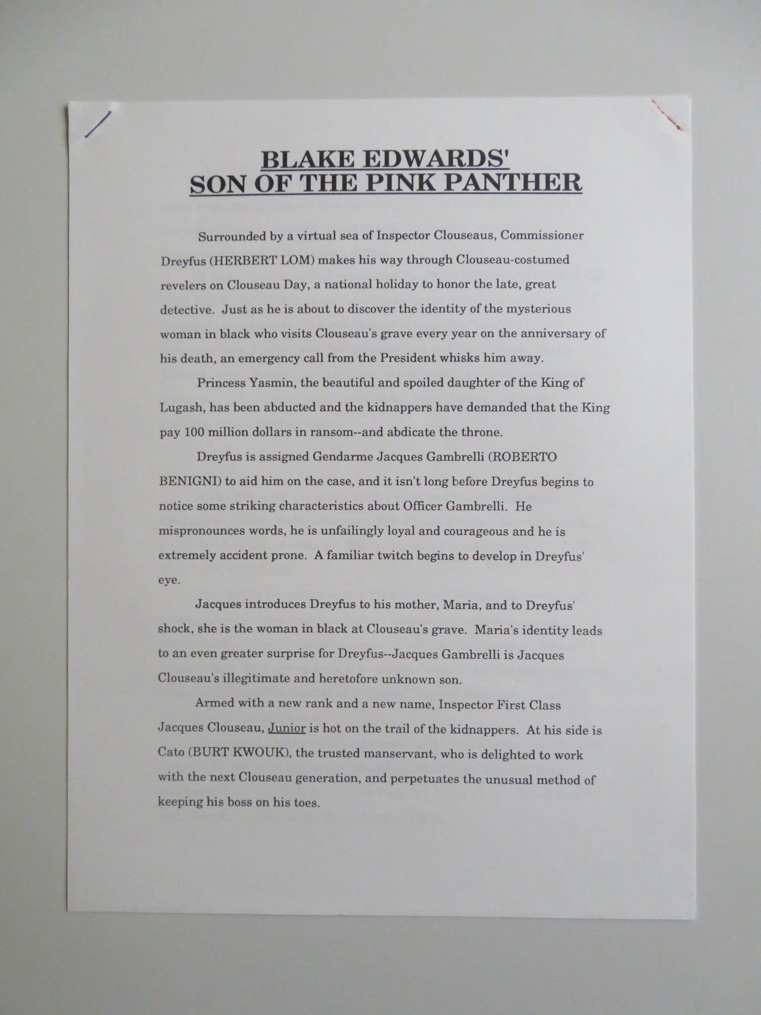 SON OF THE PINK PANTHER PRESS KIT 1993 ROBERTO BENIGNI HERBERT LOM BURT KWOUK Movie posters