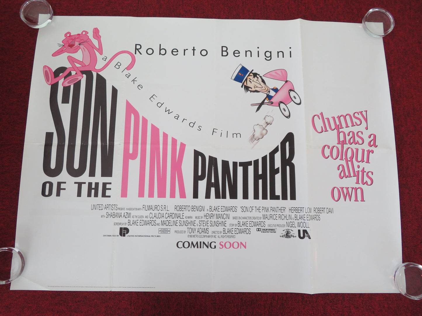 Son of the Pink Panther UK Quad Rolled Poster Roberto Benigni Herbert Lom 1993 Movie posters