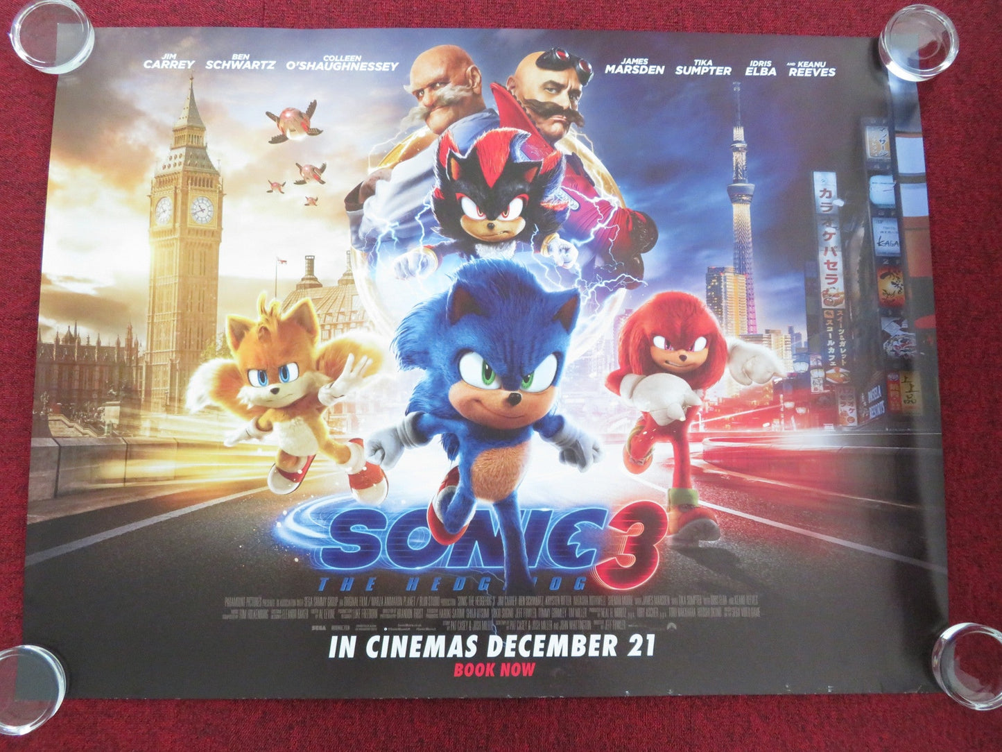 SONIC THE HEDGEHOG 3 UK QUAD ROLLED POSTER JIM CARREY KEANU REEVES 2024 Movie posters