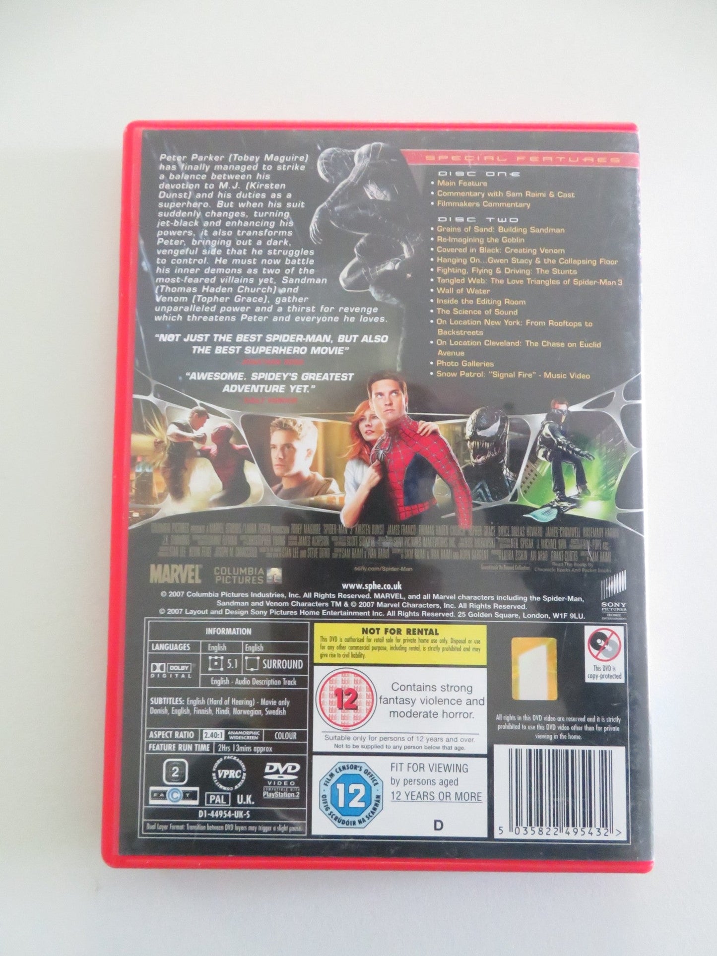 Spider - Man 3 - 2 disc special edition (DVD) Marvel Tobey Maguire 2007 Region 2 Movie posters