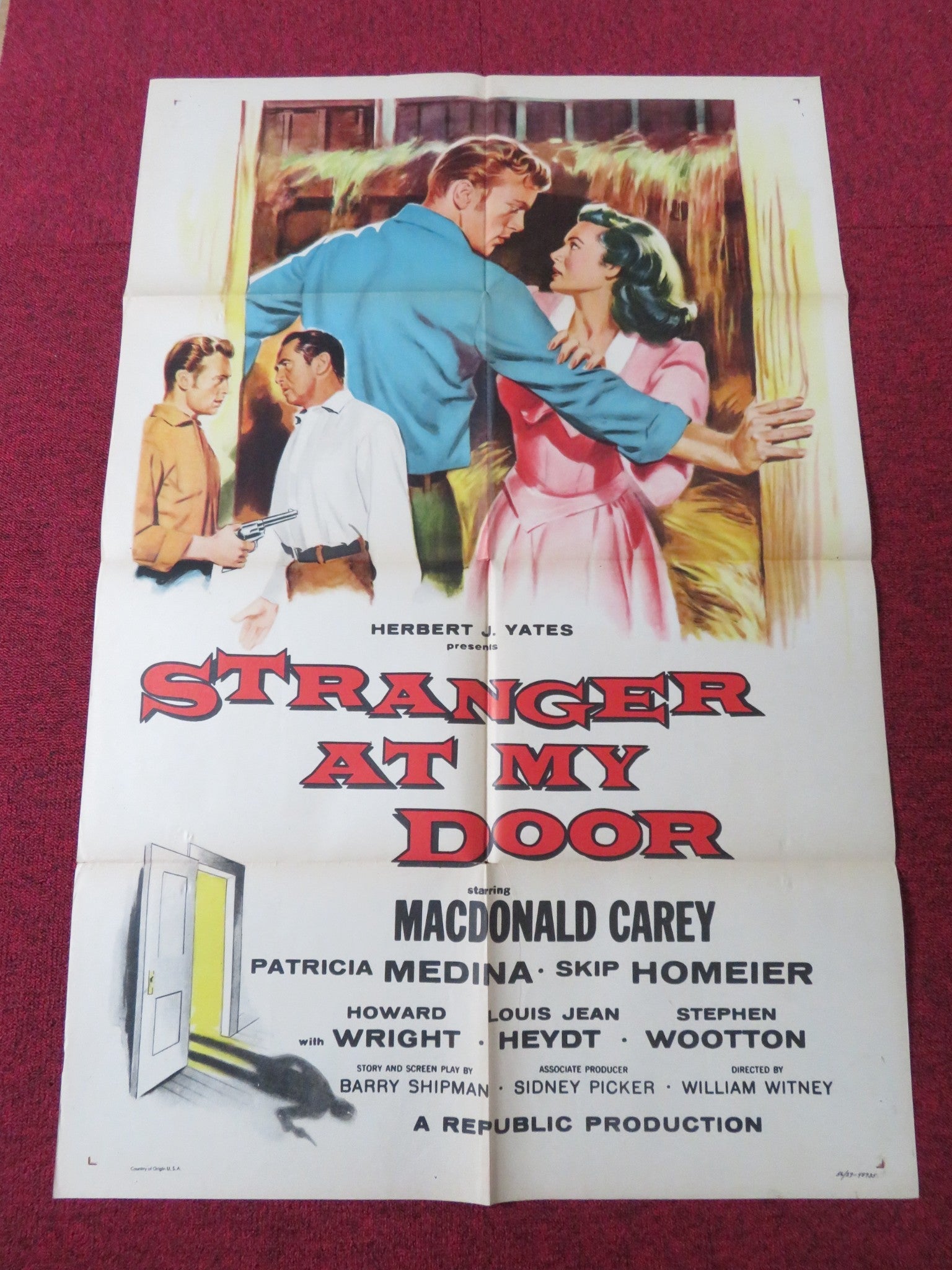 STRANGER AT MY DOOR FOLDED US ONE SHEET POSTER MACDONALD CAREY P. MEDINA 1956 Rendezvous Cinema Movie posters
