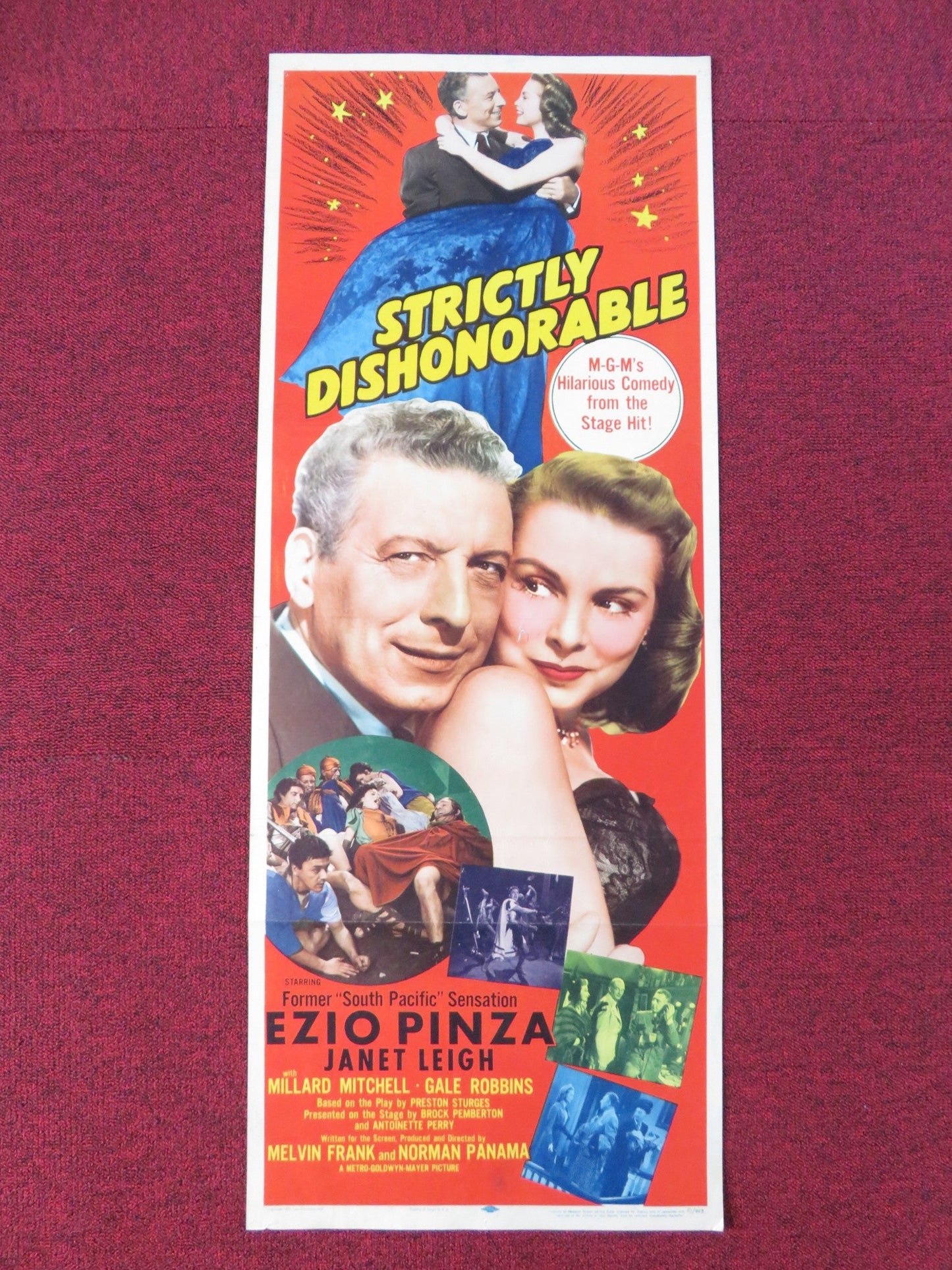 STRICTLY DISHONORABLE - B US INSERT POSTER EZIO PINZA JANET LEIGH 1951 Rendezvous Cinema Movie posters