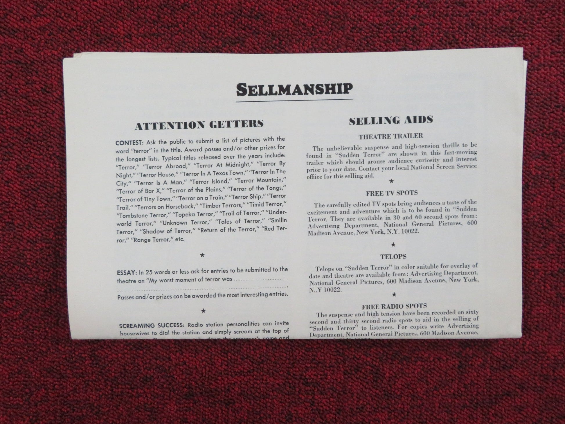 SUDDEN TERROR UNCUT PRESS BOOK FOLDED MARK LESTER LIONEL JEFFRIES 1971 Rendezvous Cinema Movie posters