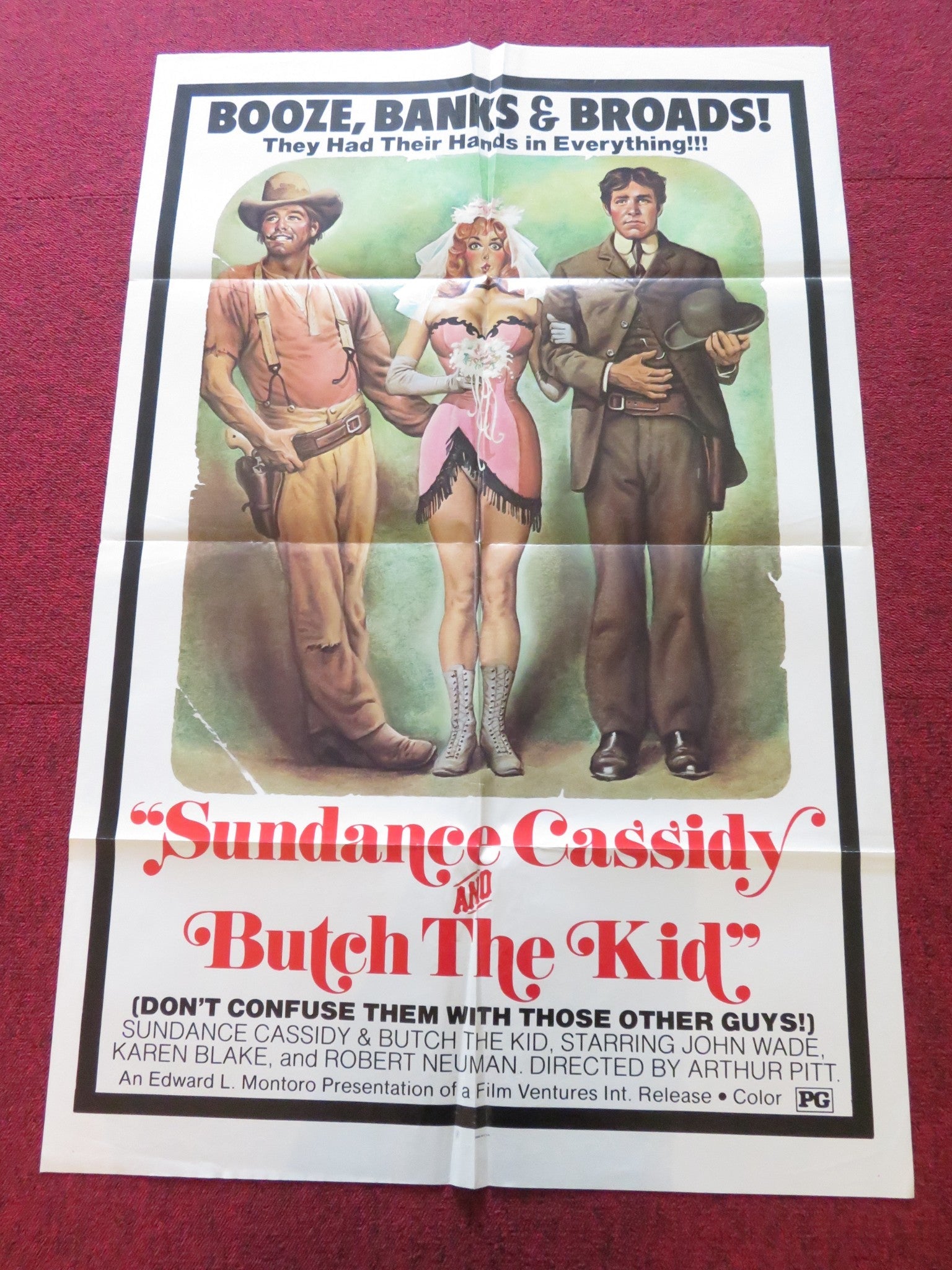 SUNDANCE CASSIDY AND BUTCH THE KID FOLDED US ONE SHEET POSTER JOHN WADE 1969 Rendezvous Cinema Movie posters