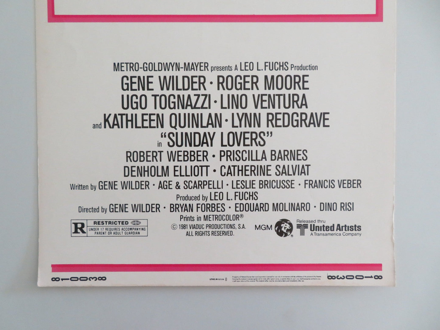 SUNDAY LOVERS US INSERT POSTER ROGER MOORE GENE WILDER 1981 Movie posters