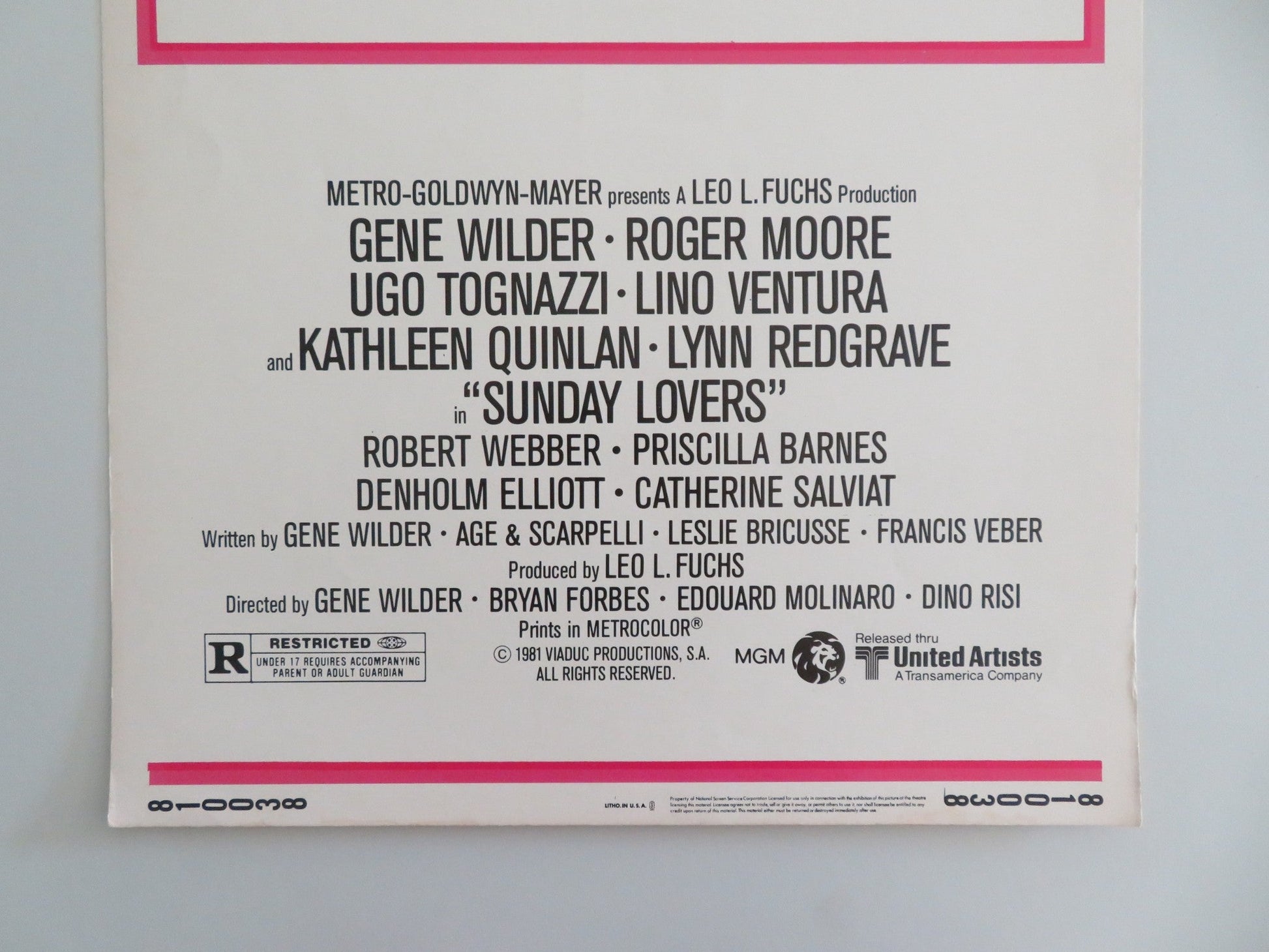 SUNDAY LOVERS US INSERT POSTER ROGER MOORE GENE WILDER 1981 Movie posters