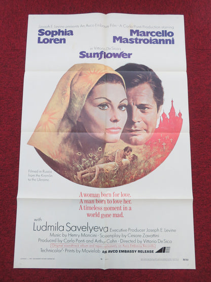 Sunflower Folded US One Sheet Poster Sophia Loren Marcello Mastroianni 1970 Movie posters