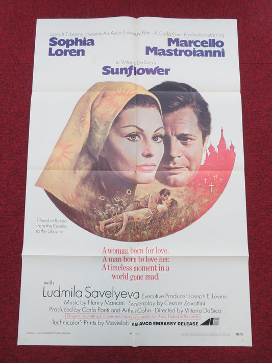 Sunflower Folded US One Sheet Poster Sophia Loren Marcello Mastroianni 1970 Movie posters