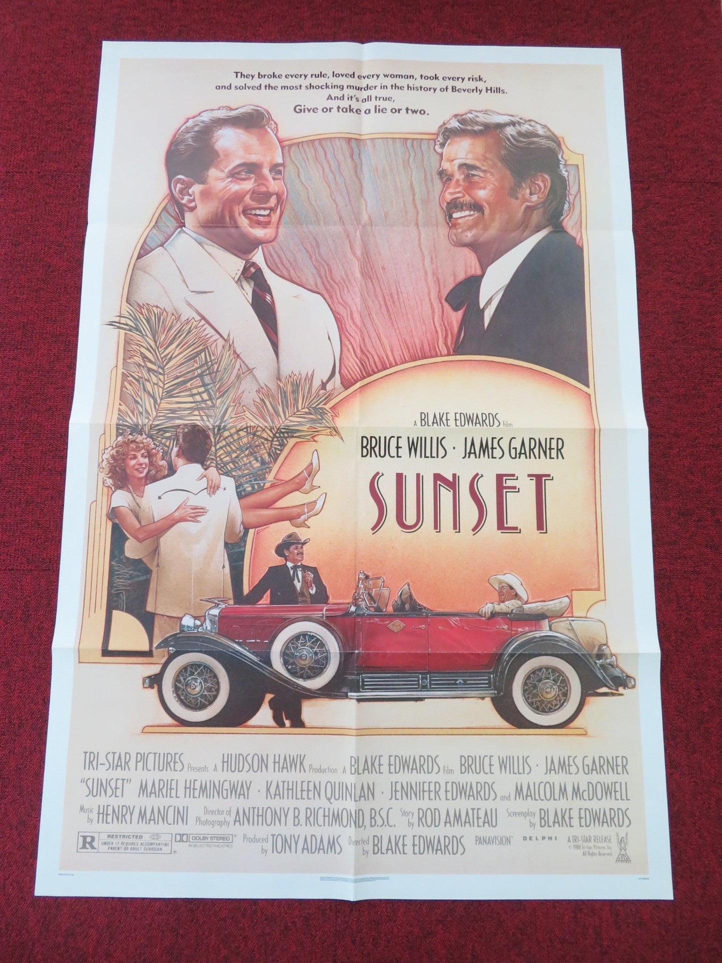 SUNSET FOLDED US ONE SHEET POSTER BRUCE WILLIS JAMES GARNER 1988 Movie posters