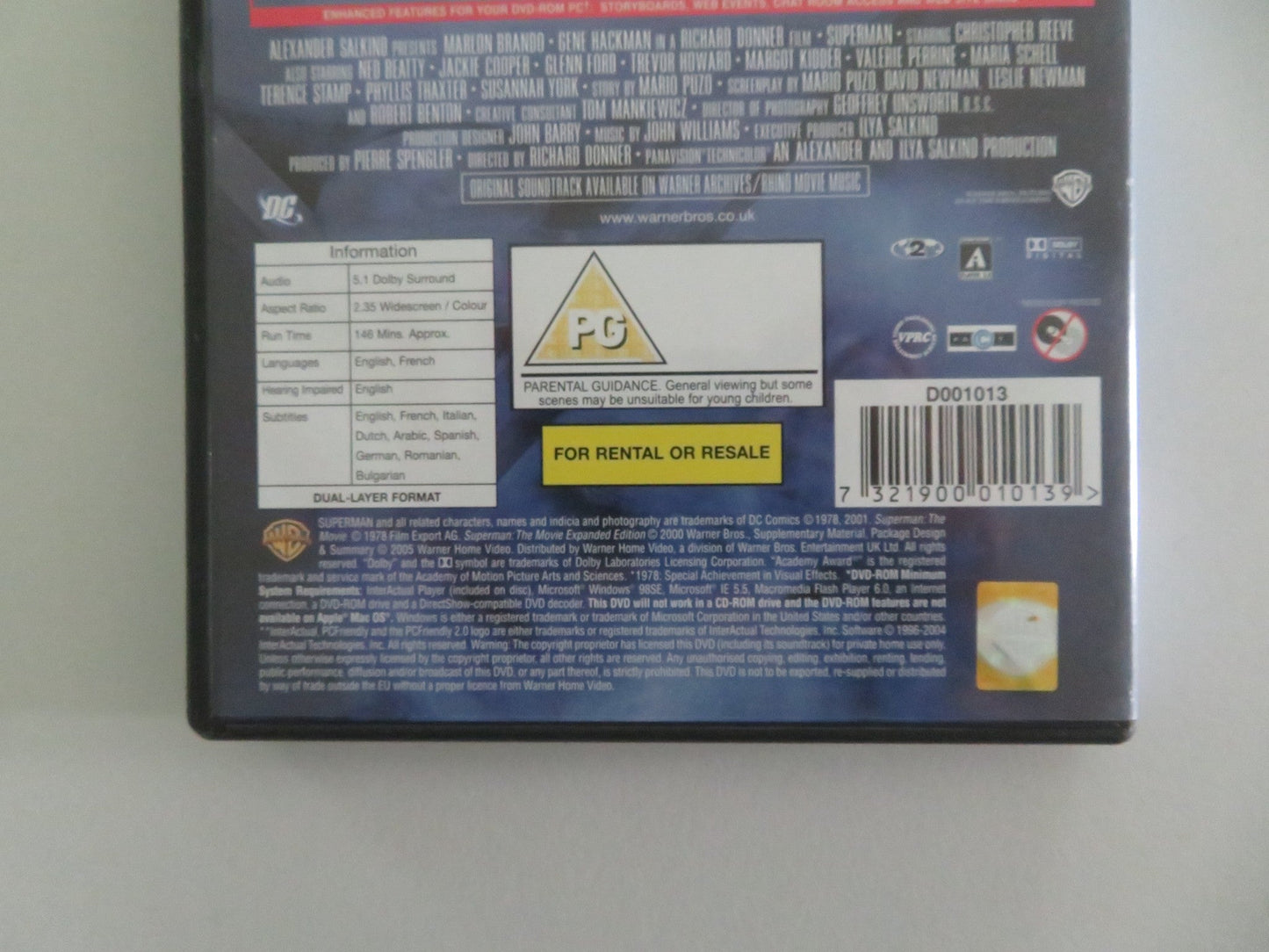 SUPERMAN THE MOVIE - B (DVD) CHRISTOPHER REEVE MARLON BRANDO 1978 REGION 2 Movie posters