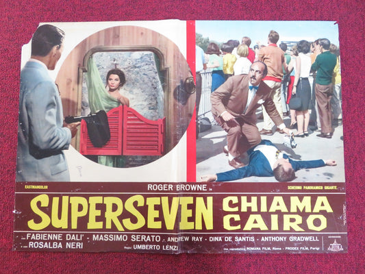 SUPERSEVEN CALLING CAIRO - A ITALIAN FOTOBUSTA POSTER ROGER BROWNE 1965 Rendezvous Cinema Movie posters