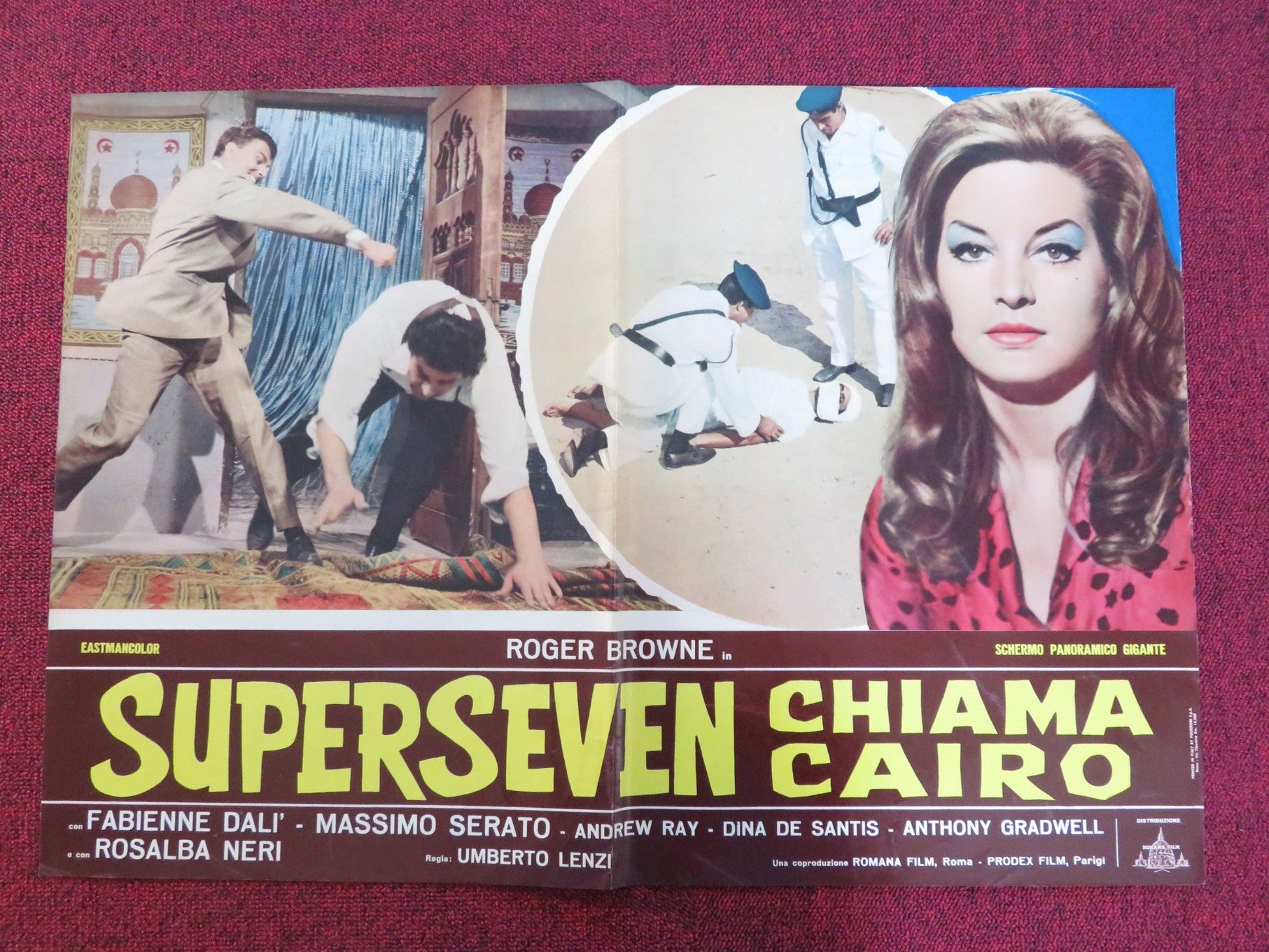 SUPERSEVEN CALLING CAIRO - C ITALIAN FOTOBUSTA POSTER ROGER BROWNE 1965 Rendezvous Cinema Movie posters