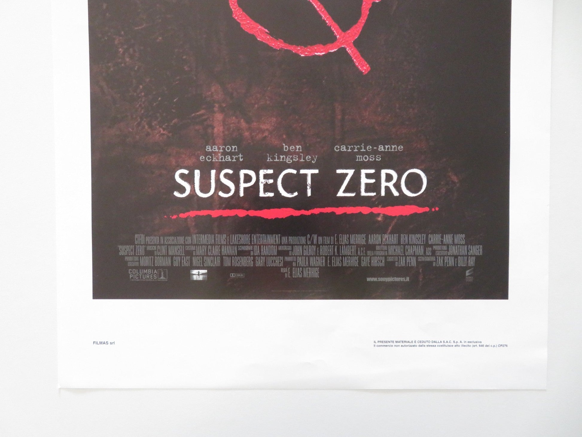 Suspect Zero ITALIAN LOCANDINA POSTER BEN KINGSLEY AARON ECKHART 2004 Movie posters
