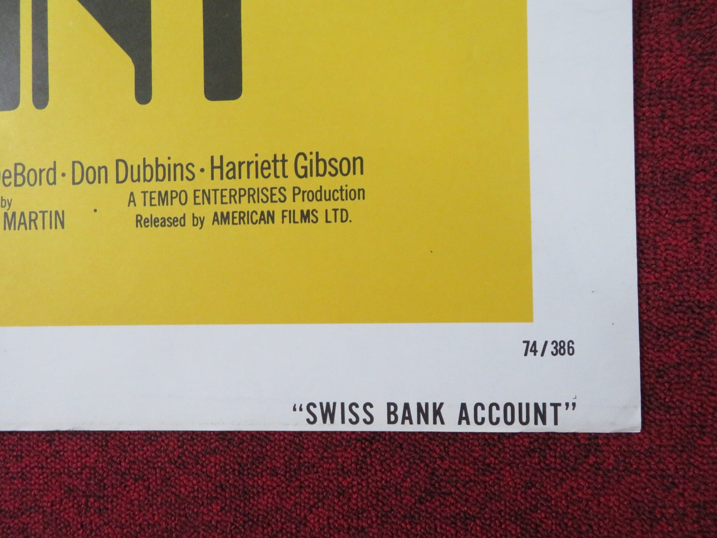 SWISS BANK ACCOUNT FOLDED US ONE SHEET POSTER BILL EWING FRANK BONNER 1974 Rendezvous Cinema Movie posters