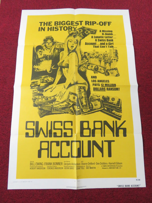 SWISS BANK ACCOUNT FOLDED US ONE SHEET POSTER BILL EWING FRANK BONNER 1974 Rendezvous Cinema Movie posters