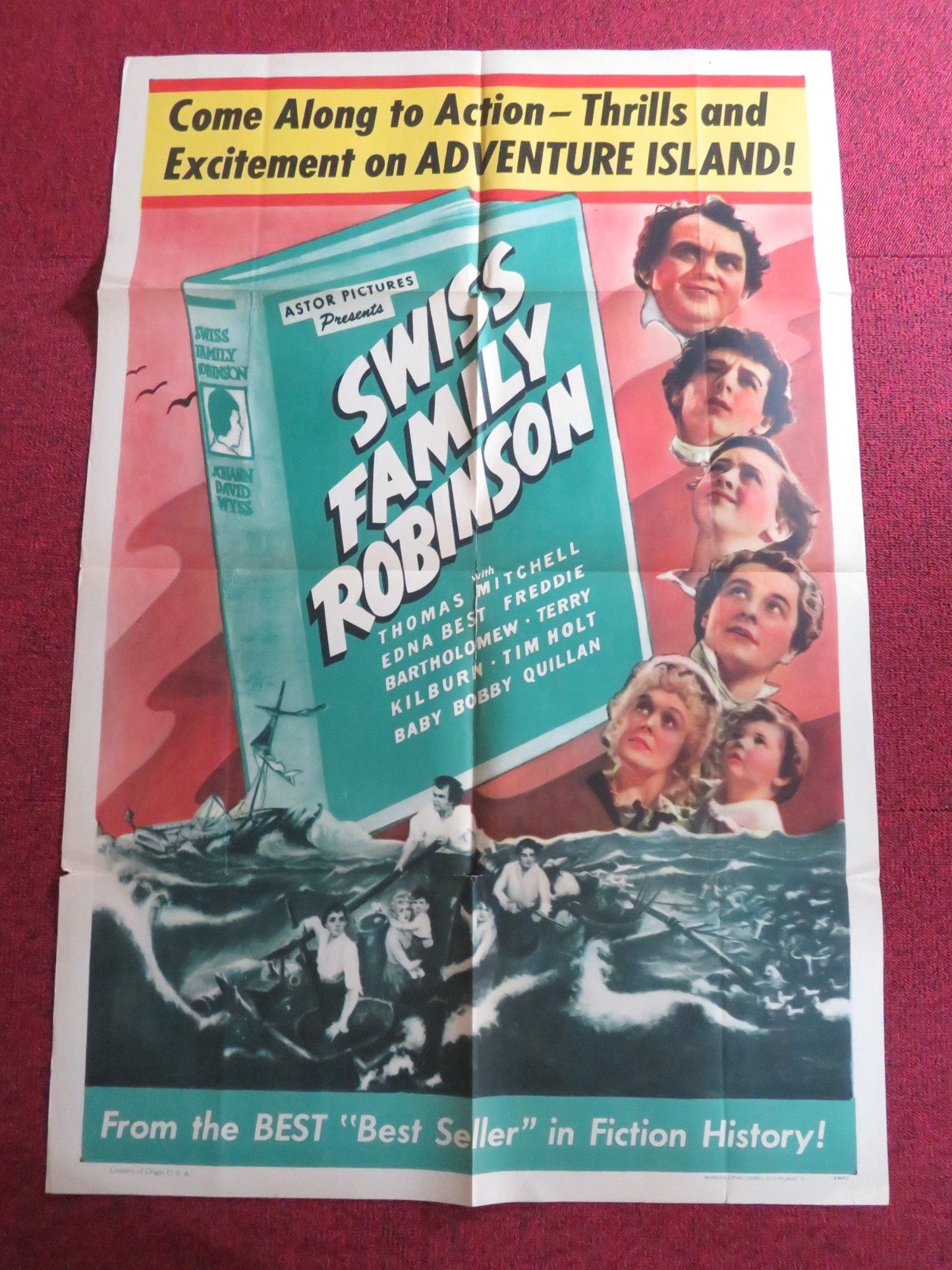 SWISS FAMILY ROBINSON FOLDED US ONE SHEET POSTER THOMAS MITCHELL EDNA BEST 1940 Rendezvous Cinema Movie posters