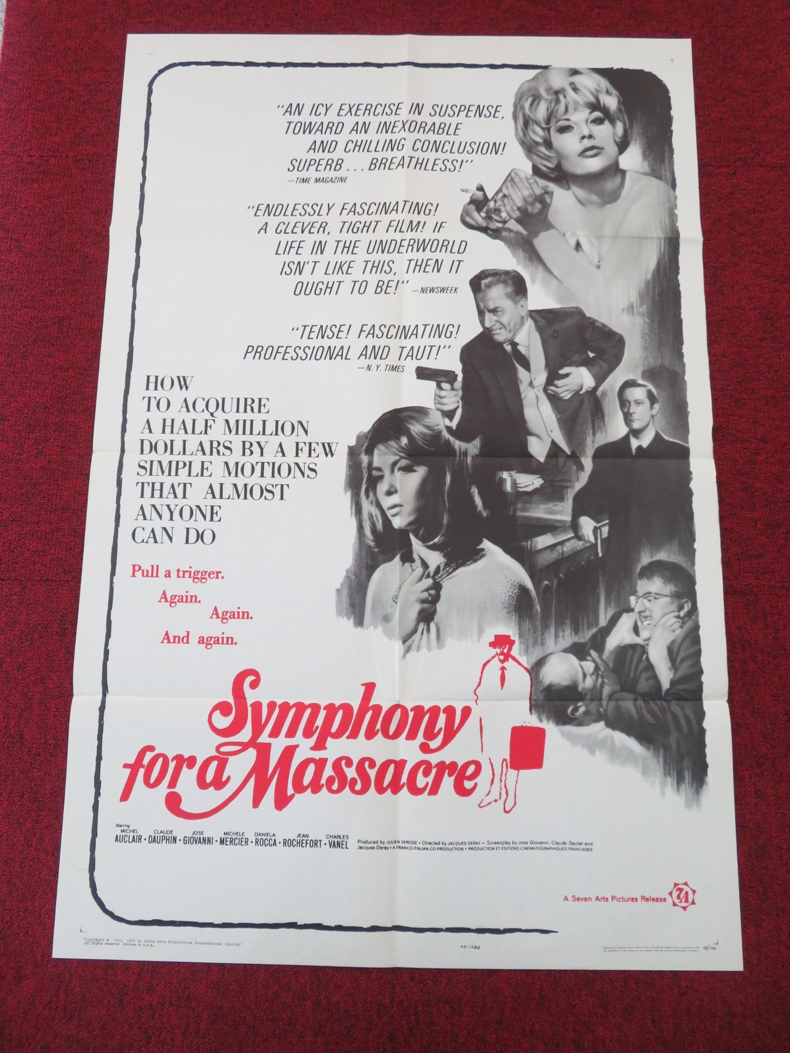 SYMPHONY FOR A MASSACRE FOLDED US ONE SHEET POSTER AUCLAIR CLAUDE DAUPHIN 1965 Movie posters