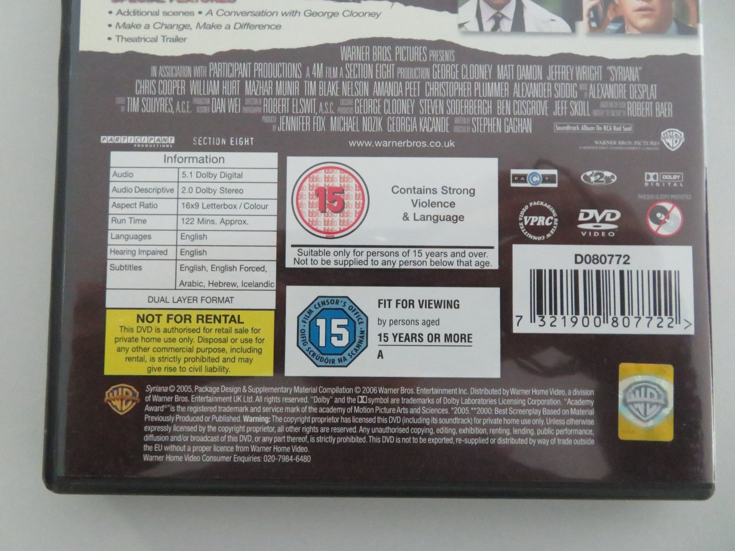 SYRIANA (DVD) GEORGE CLOONEY MATT DAMON 2005 REGION 2 Movie posters