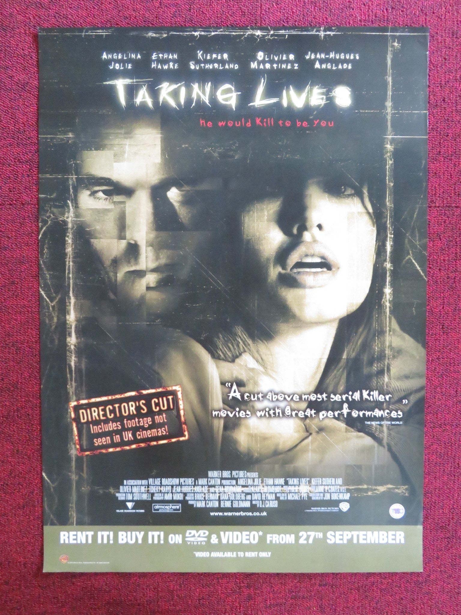 TAKING LIVES DVD & VHS VIDEO POSTER ANGELINA JOLIE ETHAN HAWKE 2004 Rendezvous Cinema Movie posters
