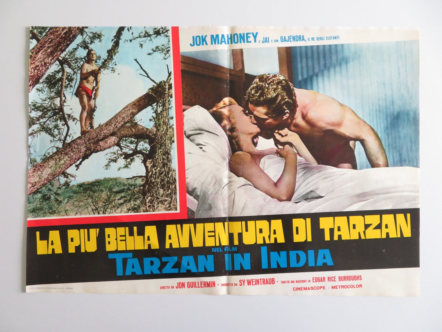 TARZAN GOES TO INDIA - C ITALIAN FOTOBUSTA POSTER JOCK MAHONEY LEO GORDON 1962 Rendezvous Cinema Movie posters