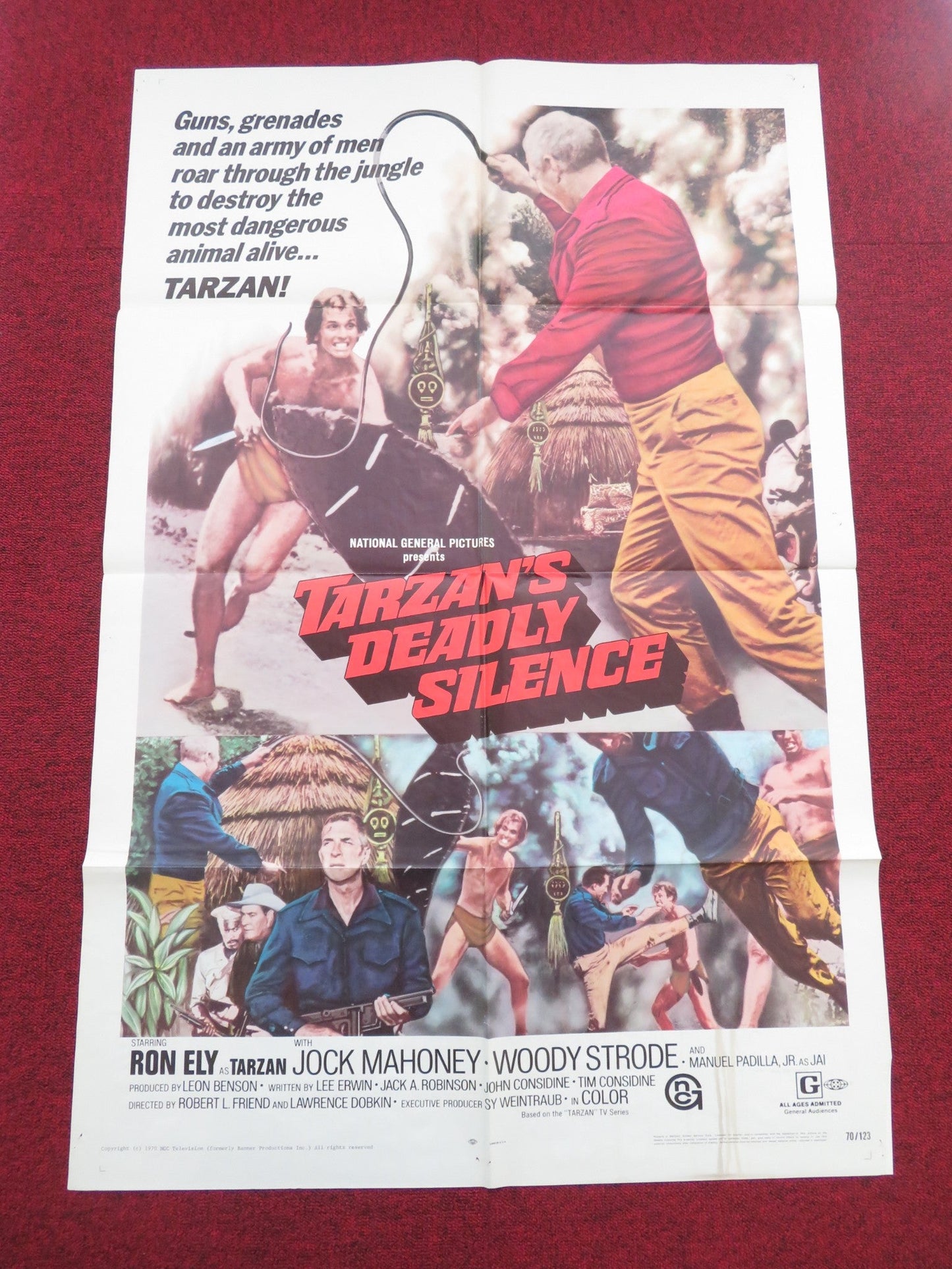 Tarzan's Deadly Silence Folded US One Sheet Poster Ron Ely Jock Mahoney 1970 Movie posters