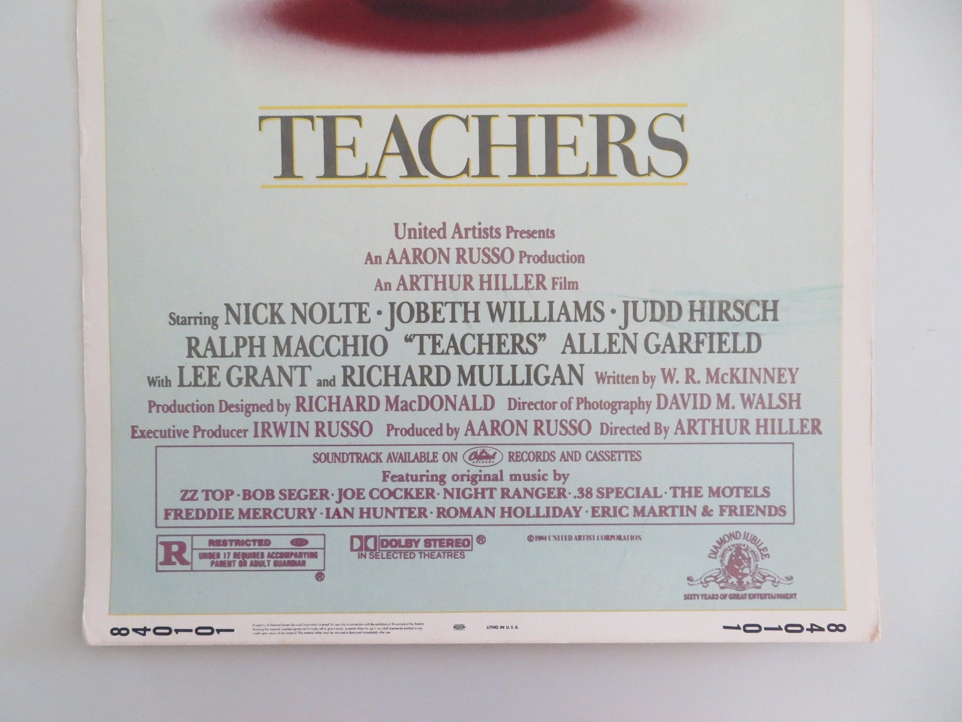 TEACHERS US INSERT POSTER NICK NOLTE JOBETH WILLIAMS 1984 Movie posters
