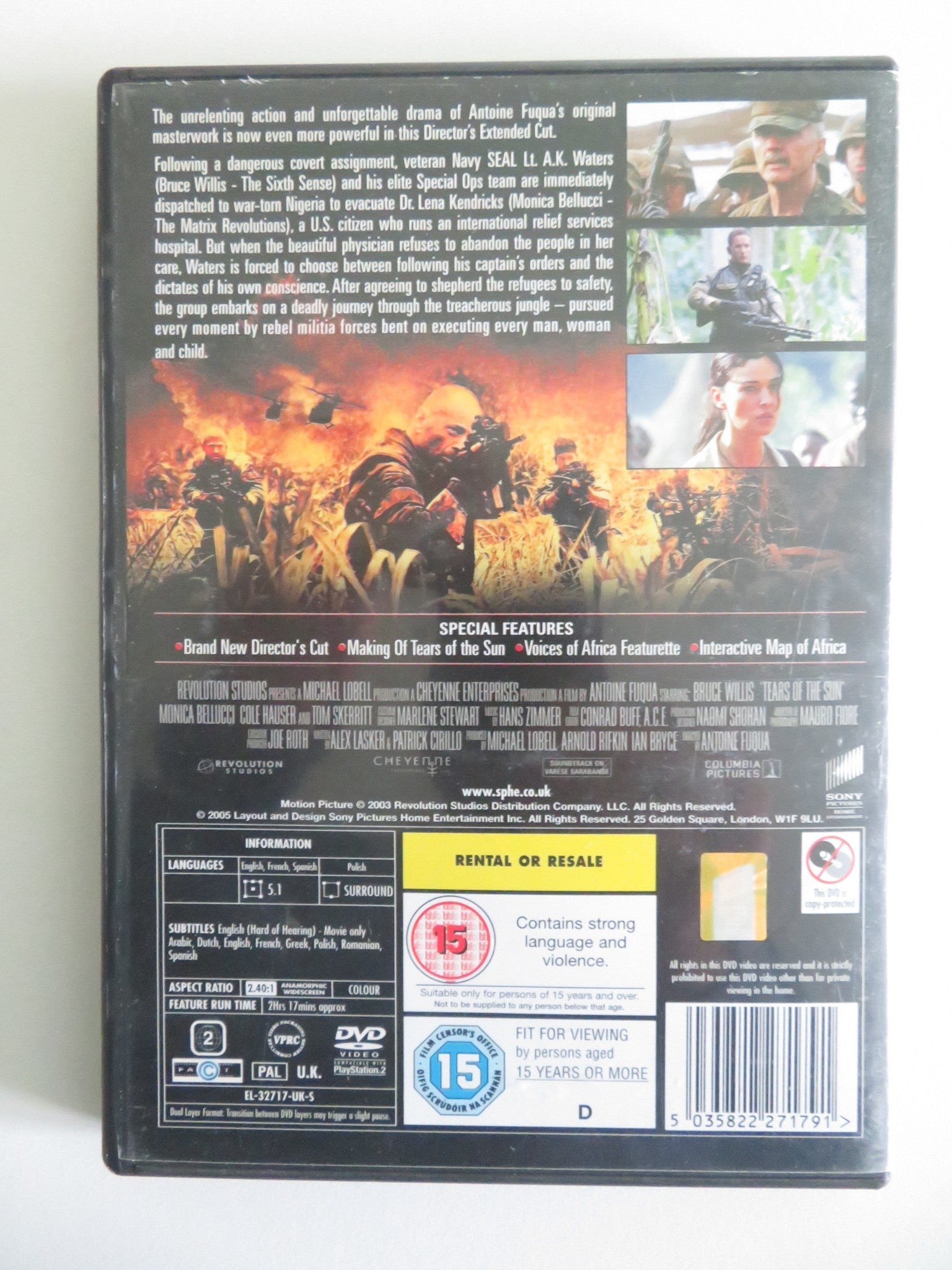 TEARS OF THE SUN - DIRECTOR'S CUT COLLECTOR'S EDITION (DVD) 2003 REGION 2 Movie posters